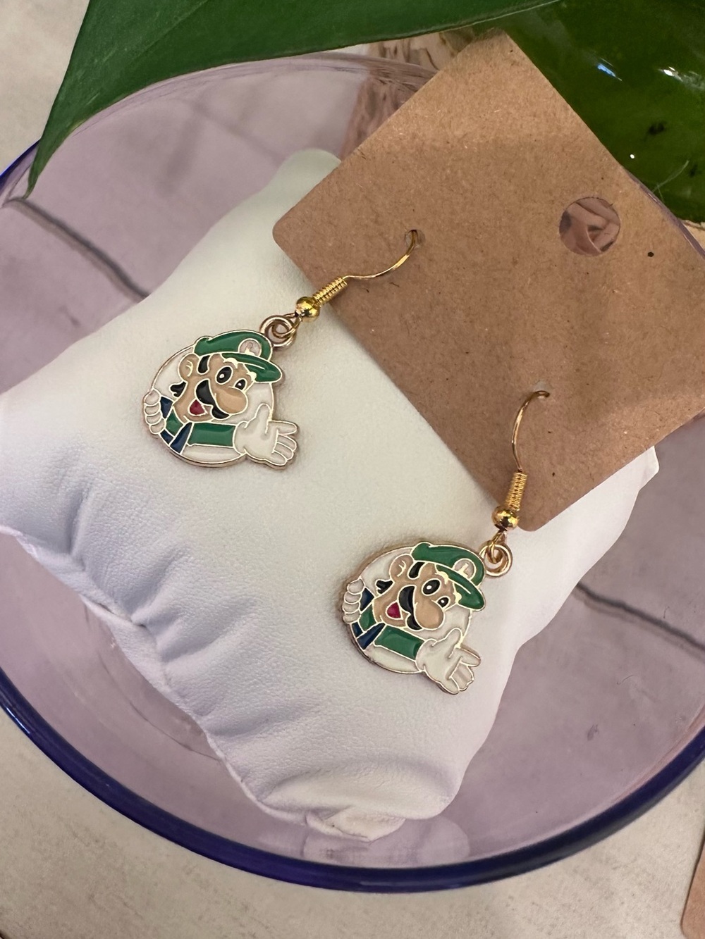 Mario Bros 90’s Kids Green Luigi Dangle Earrings New
